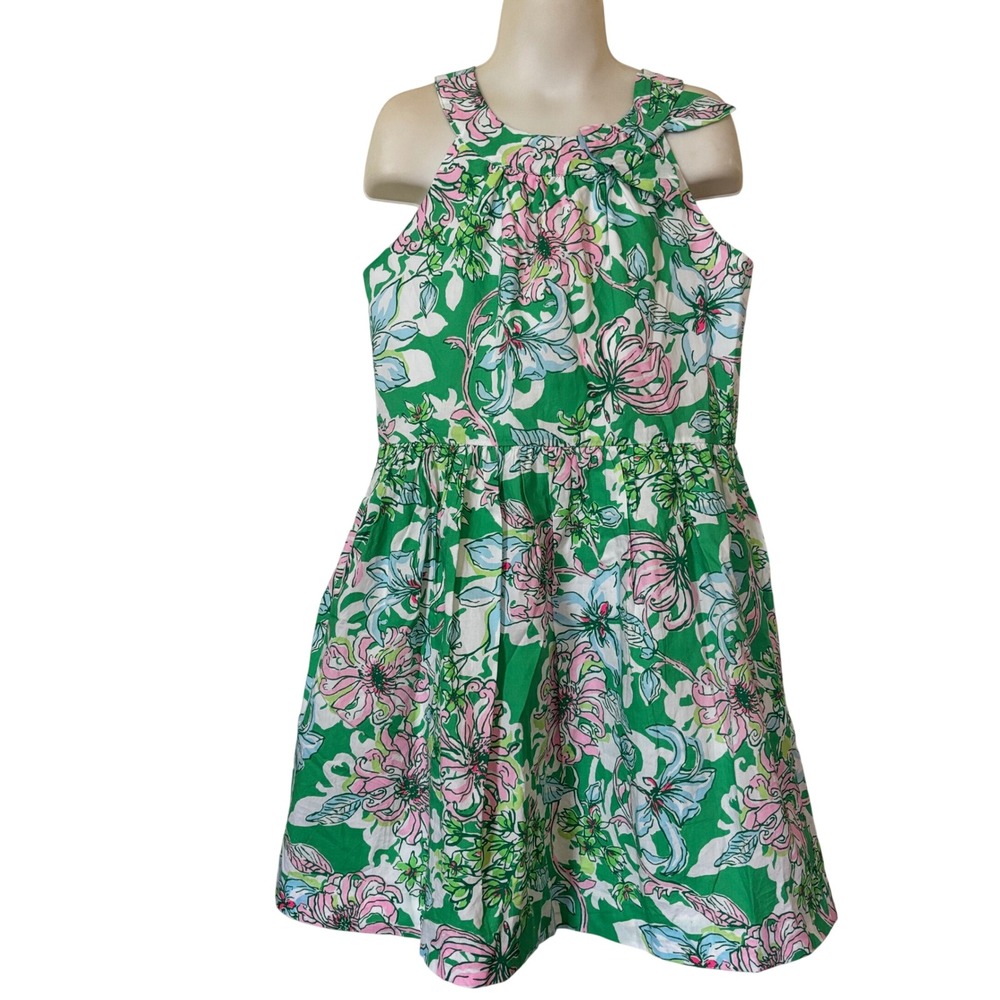 Lilly Pulitzer Girls Josephine Dress Size 10 Green Spearmint Blossom Floral